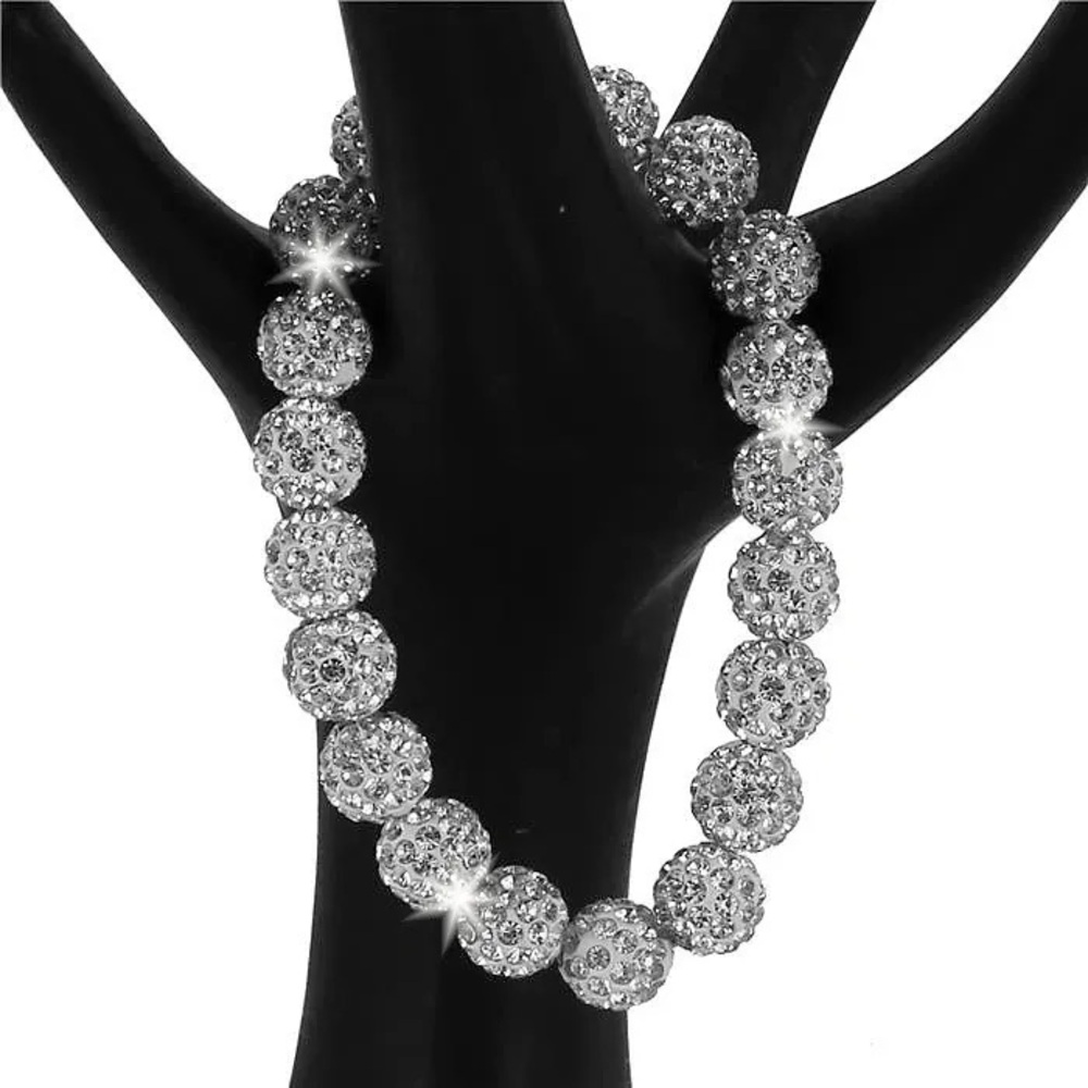 SILVER BLING Micro Pave Set Crystal BLING Disco shambala Ball statement Bracelet
